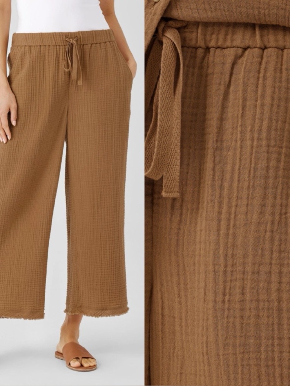 Eileen Fisher Pants Organic Cotton Gauze Wide-Leg Pant Sz XS Resort Beach